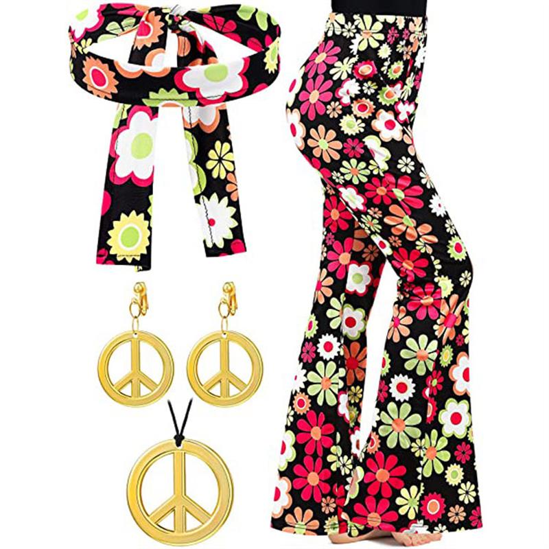 Wide Leg Trouser 70S - Bohemian Print Uitlopende Broek Halloween Hoofdband