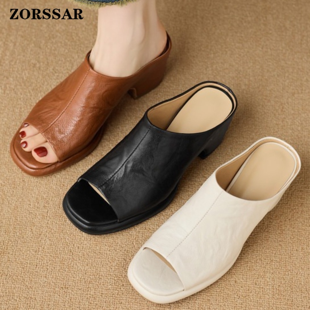 Vintage Fashion Ladies - Dames Vintage Platform Chunky Heel Mules,