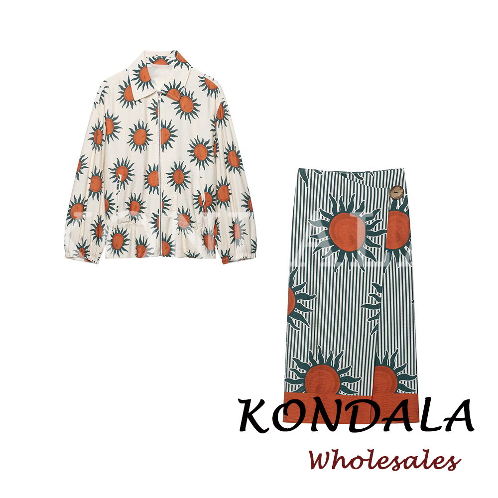 Vintage Fashion Jacket - KONDALA Chique Print Herfst Damespak Rits