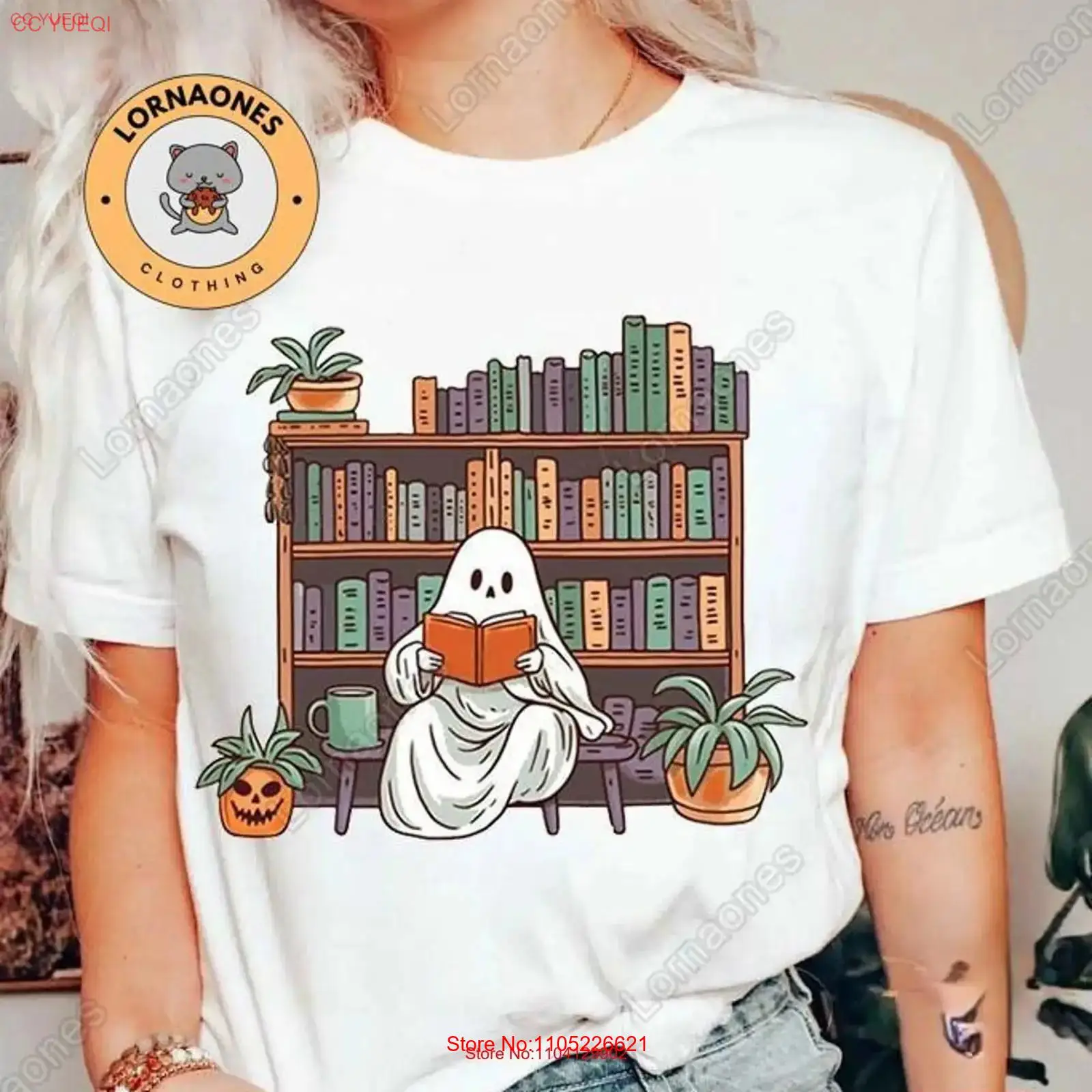 Vintage Fashion Library - Halloween Ghost T-shirt Leesbibliotheek Boekenliefhebber School