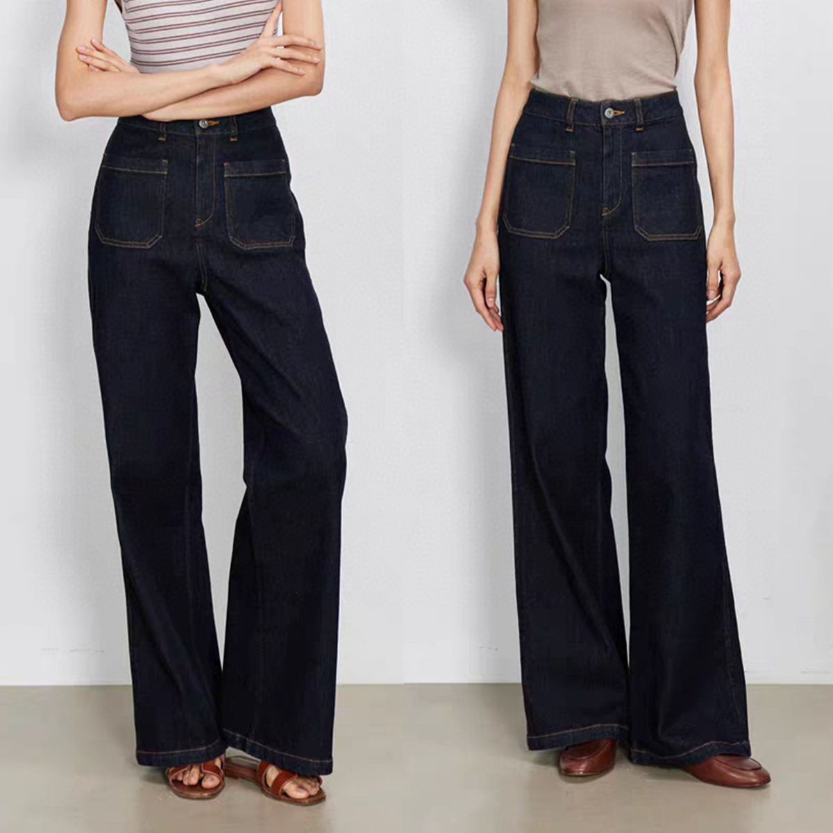 Wide Leg Trouser 70S - Hoge taille wijde pijpen blauwe denim