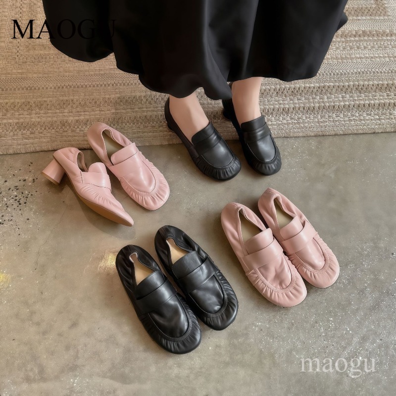 Vintage Fashion Ladies - Zacht lederen loafers dames geplooide ronde