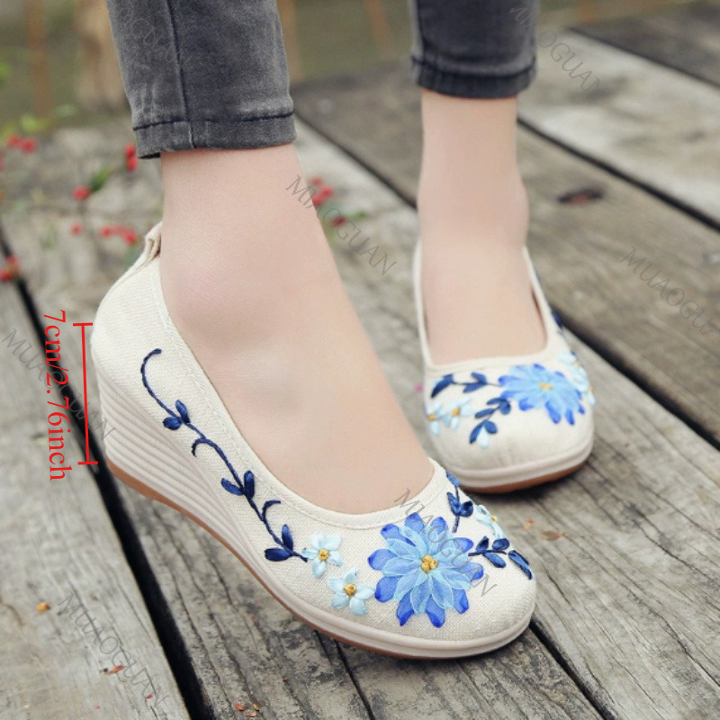 Vintage Fashion Ladies - Geborduurde dames comfort wedge platform schoenen