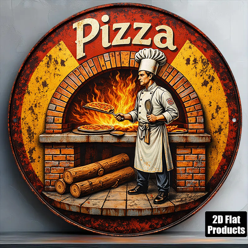 Vintage Fashion Plates - 2D retro metalen bord, vintage pizza-maak